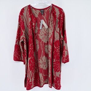 NWT Chico's‎ Traveler Collection Red Floral Knit Cardigan Sweater Women's Size 3
